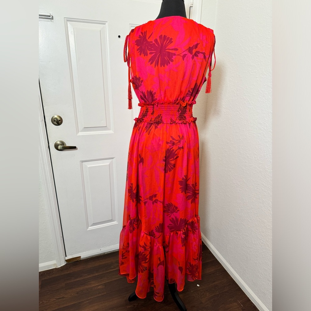 Red Pleated Tie Front Maxi Sundress - Picture 2 of 13